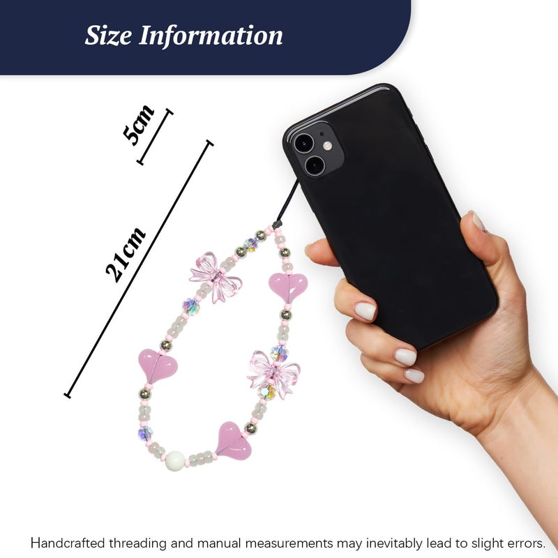 WCCH Beaded Phone Charm Y2K Kawaii Handmade Acrylic Phone Lanyard Wrist Strap for Camera Bag Airpods Keychain Charm Light Pink Heart and Bow - Image 5